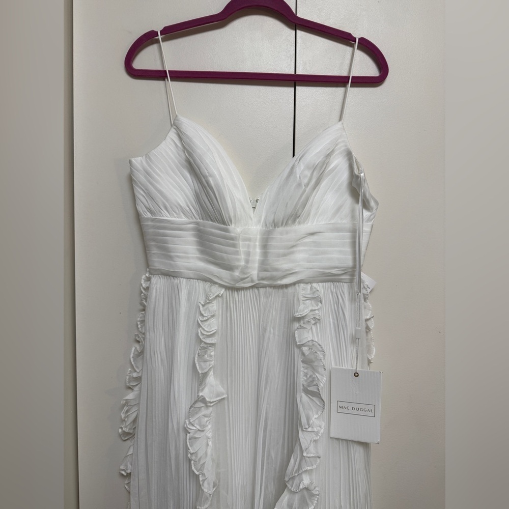 NWT | 49533 Mac Duggal White Ruffled Maxi Dress Size 8 - Picture 7 of 16